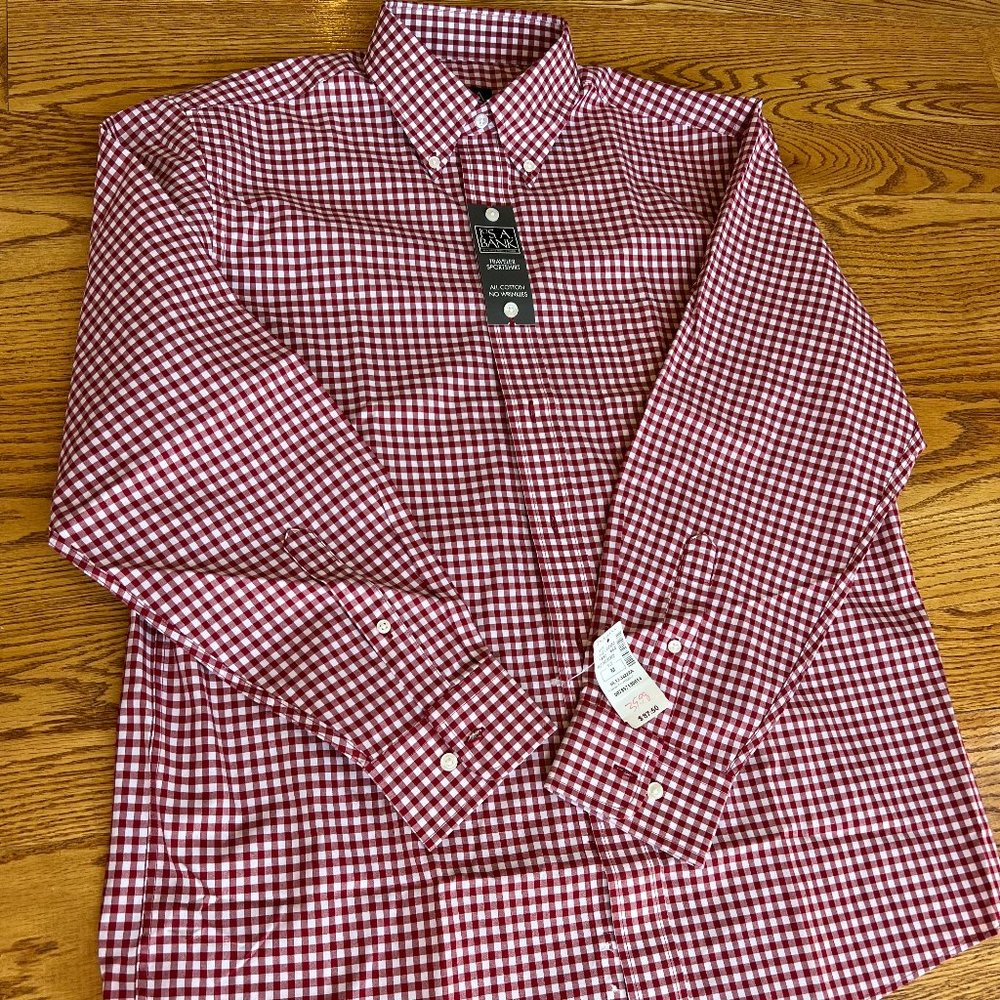 JoS A Bank Traveler Sportshirt brand new with tags never worn red white plaid